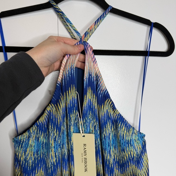 Ramy Brook Giana Handkerchief Hem Midi Dress in Spring Navy Chevron Print XS NWT - Picture 8 of 13